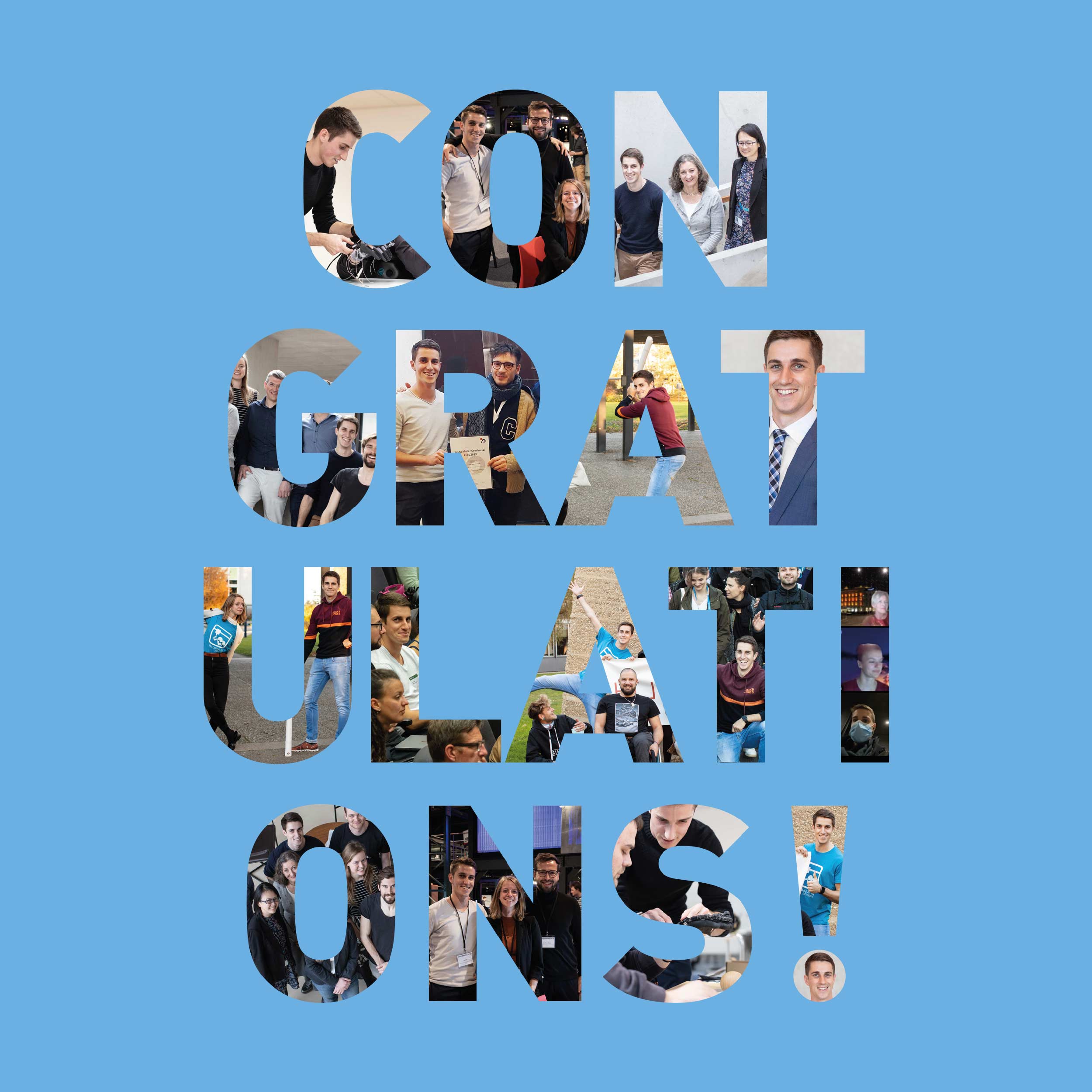 Enlarged view: Text image showing the text Congratulation. The letters are filled with different images of Jan Dittli