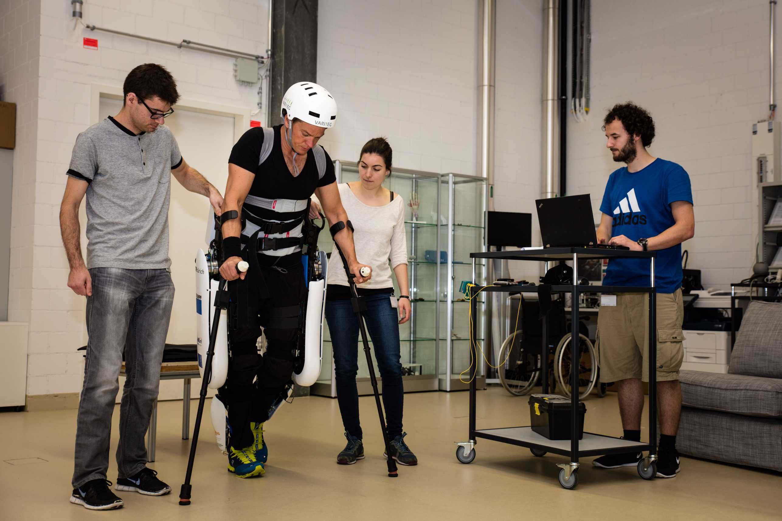 The VariLeg Exoskeleton is tested for usability with paraplegic pilots.
